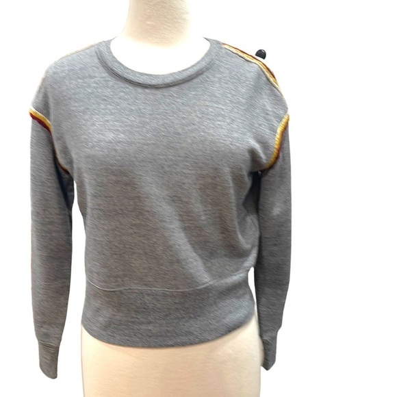 Madewell Embroidered Stripe Trim Cropped Sweat Shirt Grey SZ S - Picture 4 of 10